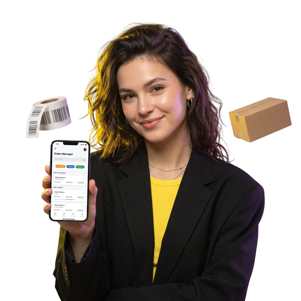Order manager mobile app with labels and parcel
