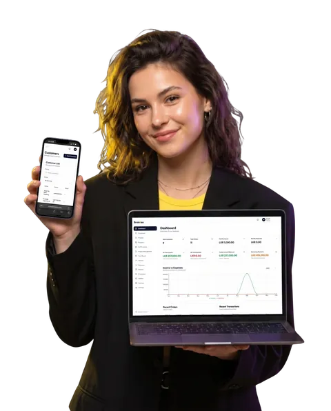 Business dashboard (internal system) website built by Braintisa, shown on a phone and laptop