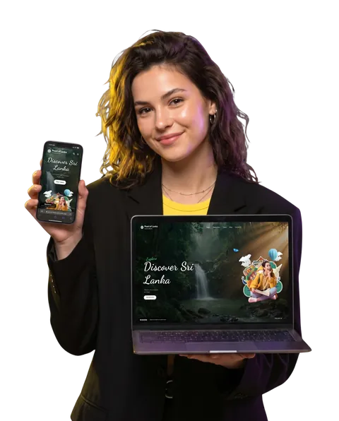 Pearl of Lanka (travel agency) website built by Braintisa, shown on a phone and laptop